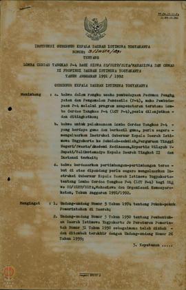 Instruksi Gubernur Kepala Daerah Daerah Istimewa Yogyakarta Nomor 5/INST/1990 tentang Lomba Cerda...