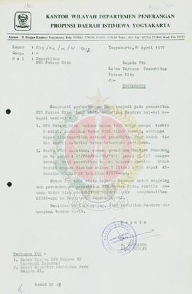 Surat dari Kepala Kantor Wilayah Deparetemen Penerangan Daerah Istimewa Yogyakarta kepada Ketua Y...