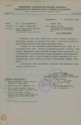 Surat dari Kepala Kantor Wilayah Departemen Transmigrasi DIY kepada Kepala Kantor Departemen Tran...