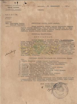 Surat keputusan pemerintah Praja Pakulaman tanggal 24 Januari 1947 tentang  menetapkan T. Atma Su...