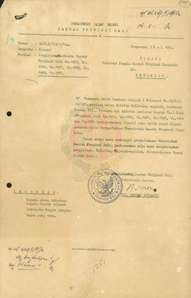 Permohonan pengiriman Lembaran Daerah Propinsi Bali 1963/1966-1970. Pemerintah Propinsi Dati I Ba...