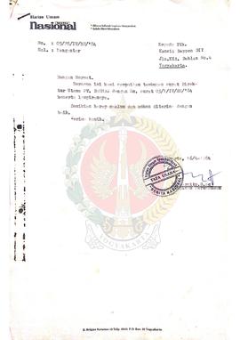 Surat dari Direktur Utama PT. Bernas kepada Menteri Penerangan Republik Indonesia perihal permoho...
