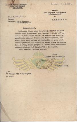 Surat dari Yayasan Rarajongrang kepada pimpinan laboraturium Telekomunikasi Bandung tanggal 27 Ju...