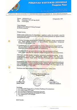 Surat dari Pengurus Persatuan Wartawan Indonesia Cabang Yogyakarta kepada Kepala Kantor Wilayah D...