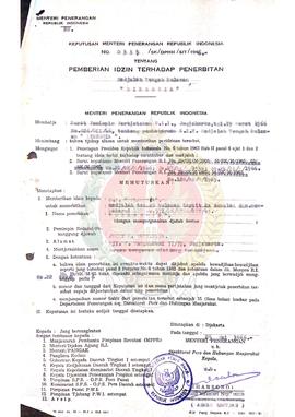 Keputusan Menteri Penerangan Republik Indonesia Nomor : 0335/SK/DPHM/SIT/1966 tentang pemberian i...