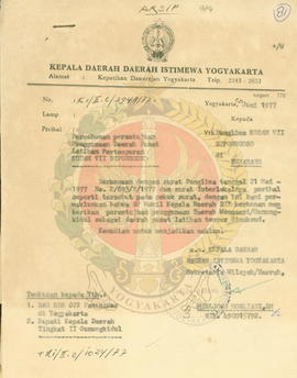 Persetujuan penggunaan daerah Gunungkidul sebagai daerah Puslatpur Kodam VII/Diponegoro