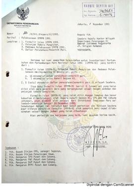 Surat dari Direktur Pembinaan Pers Departemen Penerangan Republik Indonesai Jakarta kepada Kepala...