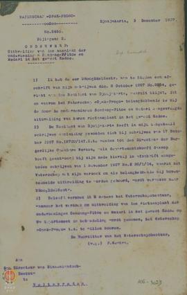Surat dari Voorzitter van het Waterschapsbestuur tertanggal 3 Desember 1927 Nomor 2456 ditujukan ...