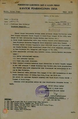 Surat dari Kantor Pembanguan Desa No. 414.4/581 tanggal 18 mei 1993 tentang Pembinaan desa wijimu...
