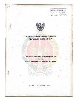 Laporan Menteri Penerangan Republik Indonesia pada Rapat Koordinasi Bidang POLKAM (Politik dan Ke...