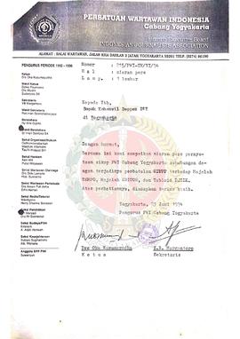 Surat dari Pengurus Persatuan Wartawan Indonesia Cabang Yogyakarta kepada Kepala Kantor wilayah D...