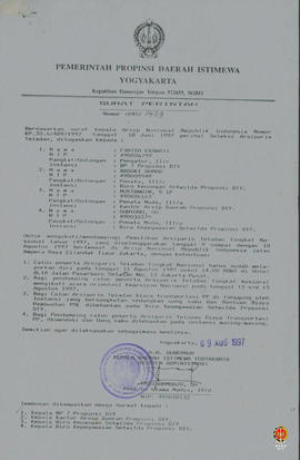 Surat perintah untuk mengikuti pemilihan Arsiparis Teladan tanggal 9-18 Agustus 1997 di Arsip Nas...