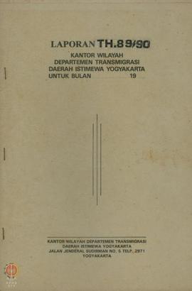 Buku dan Berkas Laporan Tahun Anggran 1989/1990 dari Kantor Wilayah Departemen Transmigrasi Daera...