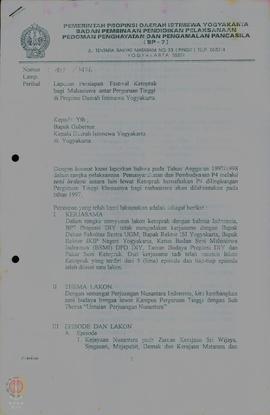 Surat dari BP-7 Propinsi DIY kepada Gubernur Kepala Daerah DIY tentang laporan persiapan festival...