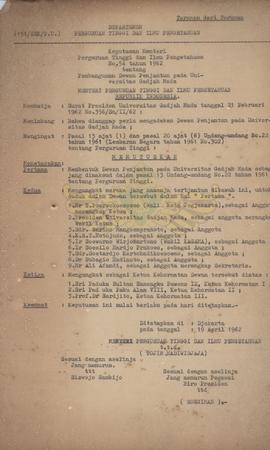 Keputusan Menteri Perguruan Tinggi dan Ilmu Pengetahuan RI, Nomor : 54 Tahun 1962 tentang Pembang...