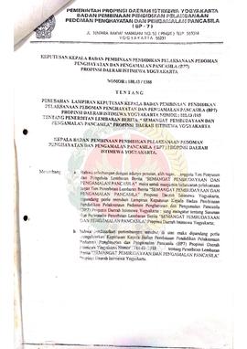 Surat dari Kepala BP7 Daerah Istimewa Yogyakarta perihal Keputusan Kepala BP7  Nomor : 188.43/138...