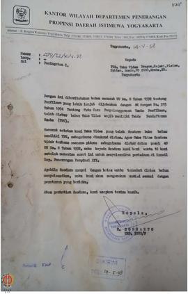 Berkas surat perihal teguran kepada Toko-Toko Video Yogyakarta untuk menyelesaikan administrasi p...