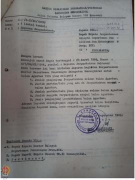 Surat dari Kepala Kantor Dewan Penerangan atau Puspenmas Kabupaten Gunungkidul kepada Kepala Perp...