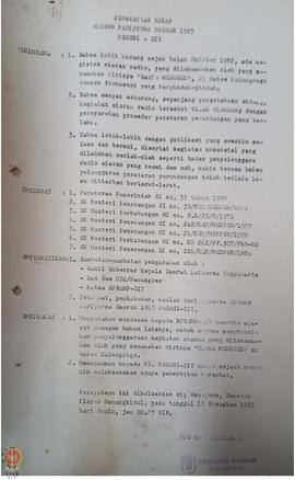 Pernyataan Sikap Sidang Paripurna Daerah tahun 1985 Persatuan Radio Siaran Swasta Nasional Indone...