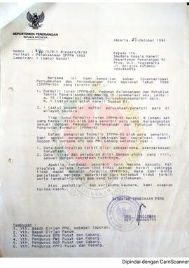 Surat dari Direktur Pembinaan Pers Departemen Penerangan Republik Indonesia Jakarta kepada Kepala...