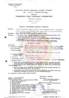 Keputusan Menteri Penerangan Republik Indonesia Nomor : 0226/SK/DPHM/SIT/1966 tentang pemberian i...