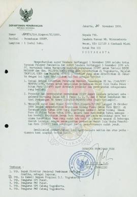 Surat dari Direktur Pembinaan Pers Departemen Penerangan Republik Indonesia kepada Yuscac MR peri...