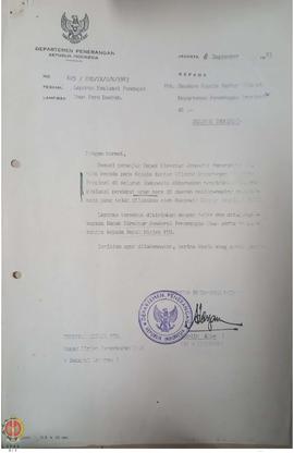 Surat dari Direktur Penerangan Daerah kepada Kepala Kantor Wilayah Departemen Penerangan Provinsi...