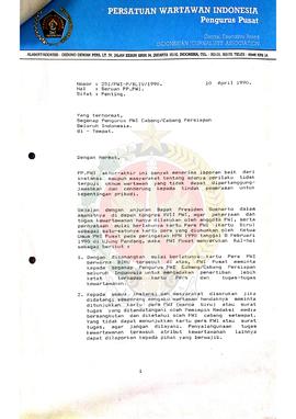 Surat dari Persatuan Wartawan Indonesia Pengurus Pusat kepada Pengurus Persatuan Wartawan Indones...