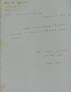 Surat Pemberian Ijin Gubernur Jogjakarta mengenai Rancangan Pembangunan Rel Kereta Api yang mengh...