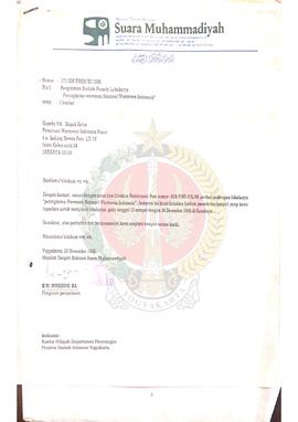 Surat dari Pimpinan Perusahaan Majalah Tengah Bulanan Suara Muhammadiyah kepada Ketua Persatuan W...