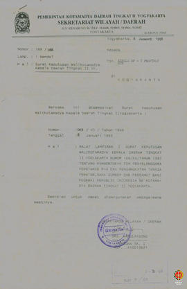 Surat Keputusan Walikotamadya Kepala Daerah Tk. II Yogyakarta tentang ralat lampiran I Surat Kepu...