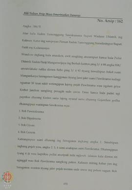 Laporan Raden Tumenggung Sasrakusuma, Bupati Wedana Distrik Kalasan kepada Raden Tumenggung Surad...