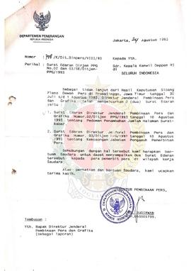 Surat Edaran Direktur Jenderal Pembinaan Pers dan Grafika Nomor : 02/Ditjen PPG/ 1993 tanggal 10 ...