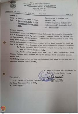 Surat dari Radio Republik Indonesia (RRI) Nusantara II Kepada Panitia Kejuaraan bulu tangkis Inte...