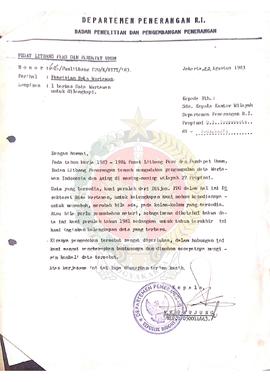 Surat dari Departemen Penerangan Republik Indonesai Jakarta kepada Kepala Kantor Wilayah Departem...