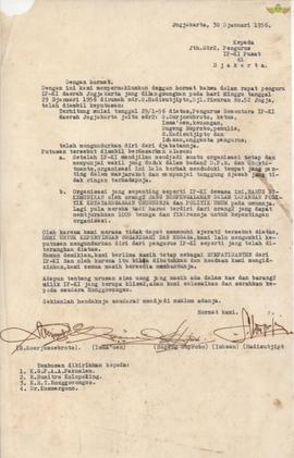 Surat dari Pengurus IP. KI. Propinsi DIY, kepada Pengurus IP. KI. Pusat tanggal 30 Januari 1956, ...