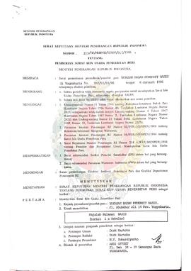 Surat Keputusan Menteri Penerangan Republik Indonesia Nomor : 213/SK/MENPEN/ SIUPP/D.1/1986 tenta...