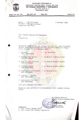 Surat dari Kepala Bidang Pemberitaan yang bertindak atas nama Kepala Stasiun Radio Republik Indon...