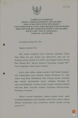 Teks sambutan Gubernur Kepala Daerah Istimewa Yogyakarta pada acara penutupan penataran calon pen...