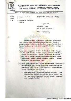 Surat dari Kepala Kantor Wilayah Departemen Penerangan Daerah Istimewa Yogyakarta kepada Pemimpin...
