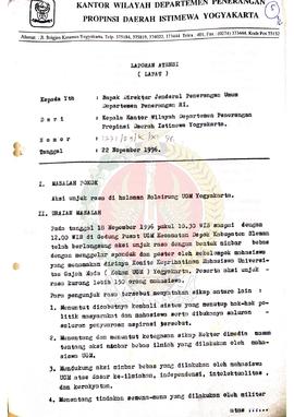 Surat dari Kepala Kantor Wilayah Departemen Penerangan Provinsi  Daerah Istimewa Yogyakarta Kepad...