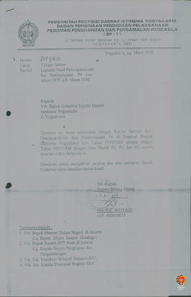 Surat dari Kepala Bidang Jibang BP7 DIY kepada Gubernur Kepala DIY perihal laporan hasil pemasyar...