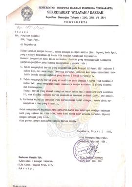 Surat dari Kepala Biro Hubungan Masyarakat Setwilda Provinsi Daerah Istimewa Yogyakarta kepada Pi...