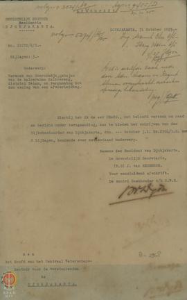 Surat dari Residen Gewestelijk Bestuur Jogjakarta tertanggal 31 Oktober 1925 Nomor 21670/6/S yang...