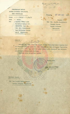 Laporan pungli oleh Bapak Rafael Rahadi Pjs. Ka. Sub Dit. Pembangunan Desa Kotamadya Yogyakarta
