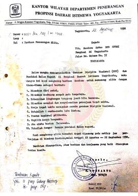 Surat dari Kepala Kantor Wilayah Departemen Penerangan Provinsi Daerah Istimewa Yogyakarta periha...