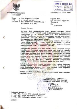 Surat dari Direktur Pembinaan Grafika Direktorat Jenderal Pembinaan Pers dan Grafika kepada Kepal...