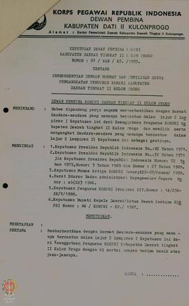Keputusan Dewan Pembina KORPRI Kabupaten Dati II Kulon Progo No. 01/WAN/KP/1993 tanggal 9 Juli te...