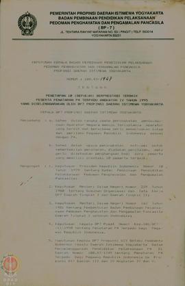 Keputusan Kepala BP-7 Provinsi DIY Nomor 188.43/1947 tentang penetapan 10 (sepuluh) berprestasi t...