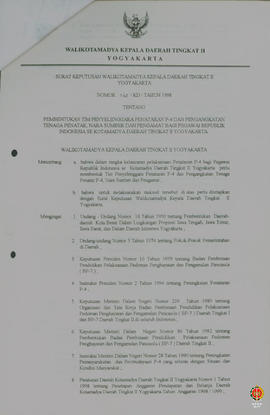 Surat Keputusan Walikotamadya Kepala Daerah Tingkat II Yogyakarta tentang pembentukan Tim Penyele...